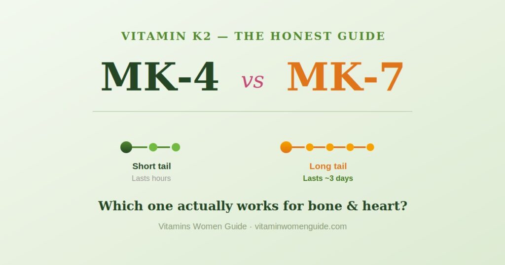 Vitamin K2 MK-4 vs MK-7 comparison — molecular chain length and half-life difference for bone health